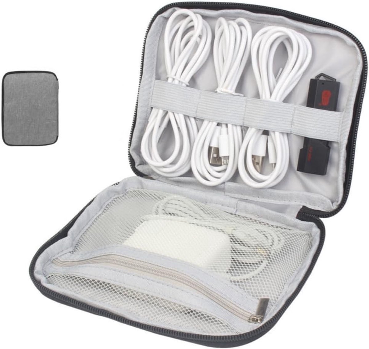Waterdichte Elektronische Kabel Organizer voor Reizen, Universele Tas voor USB, SD Kaarten en Opladers, Grijs