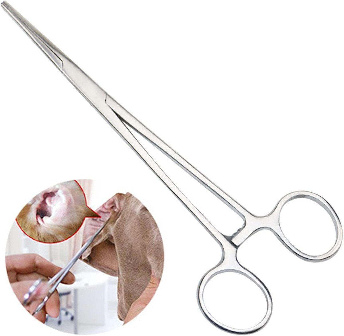 RVS Tangen voor Huisdieren - Rechte Kop Pincet voor het Schoonmaken van Hondenoren - Dierenverzorging Accessoire van Roestvrij Staal (14 cm)