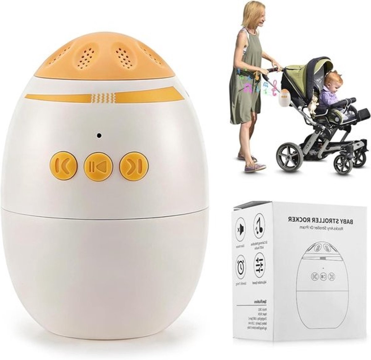 Baby Schommel - Kinderwagen Wieg - Baby Slaap Hulp - Instelbare Intensiteit - 45 Minuten Timer - Beige