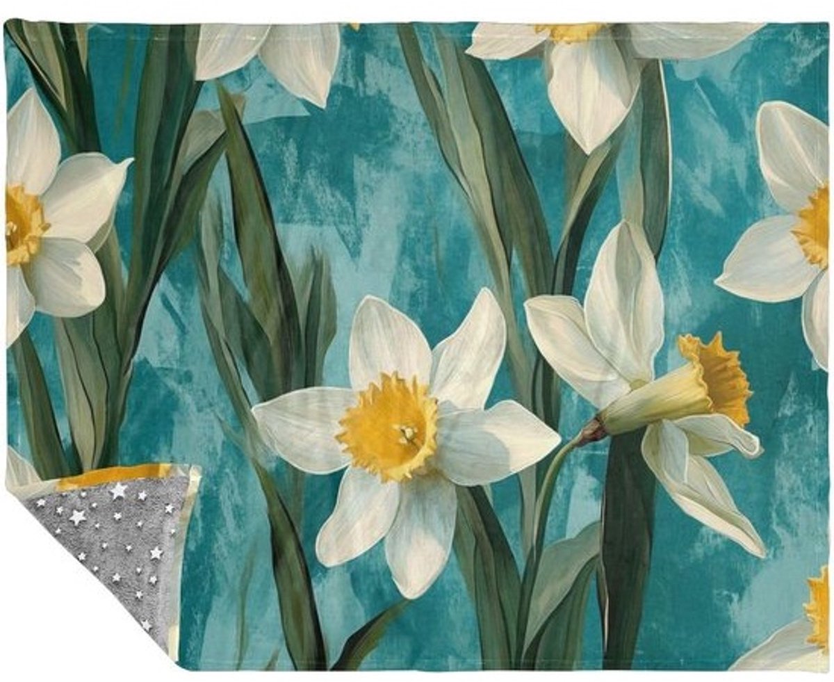 Glow-in-the-dark Plaid - Dekentje Woondeken - Gezelligheid Vergroten - Gloeit in het donker - 140 x 180 cm - Narcissus Turquoise