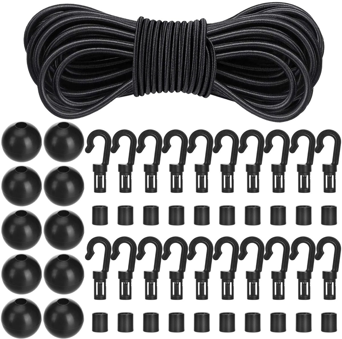 Elastisch Touw 4 mm - 12 m - Zwart met Haken