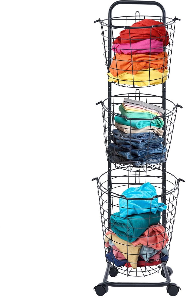 Wasmand op Wielen - 3 Vakken - Metalen