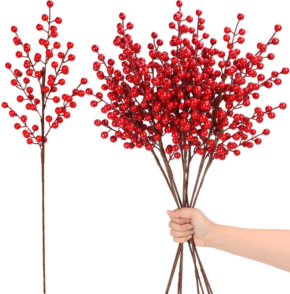 8 stuks kunstmatige bessenstelen - Rood voor decoraties