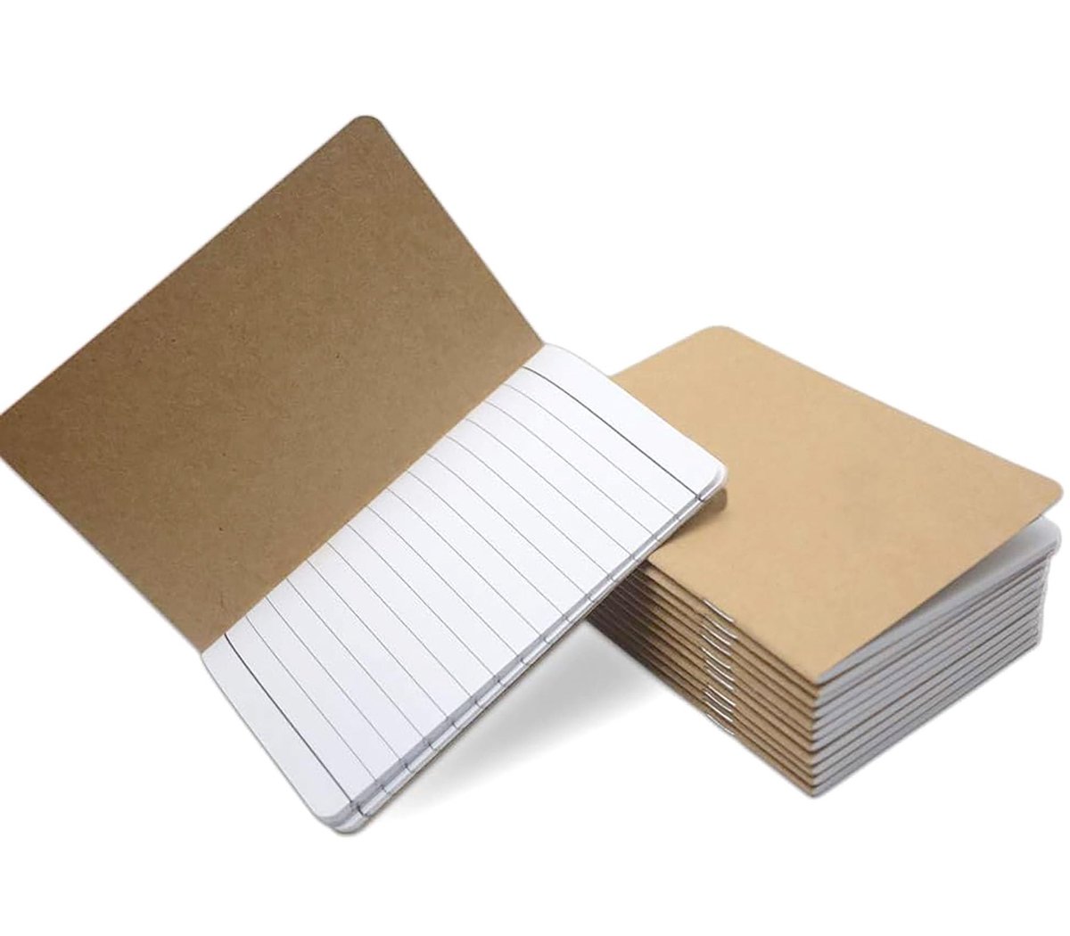 12 Stuks Notitieboekjes - Bruine Omslag, Gelinieerd