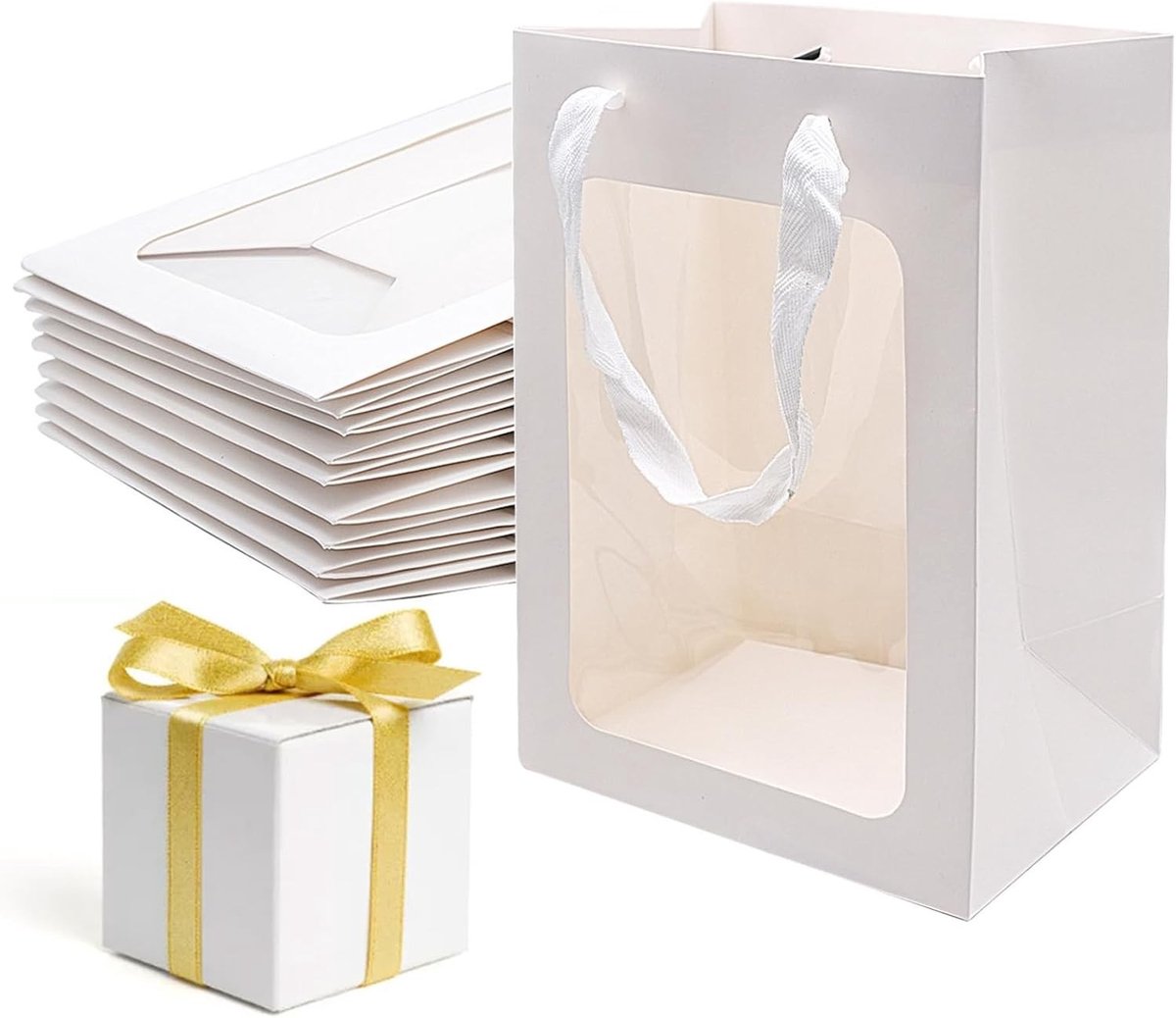 Witte Kraft Papieren Tassen met Venster - Set van 10 voor Verjaardags- en Bruiloft Verpakkingen, Geschenken, Snoep en Koekjes