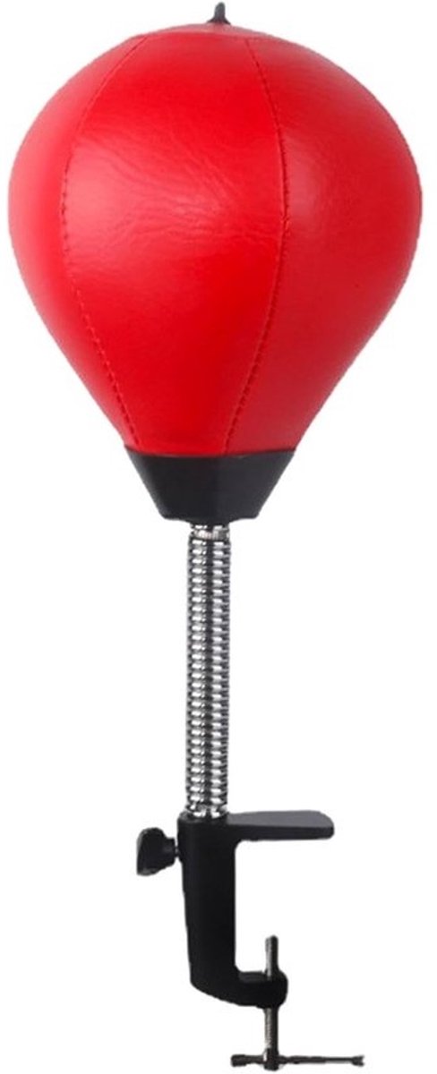 Desktop Bokszak - Bureau Speedball - Stressvermindering Kantoor - Robuuste Tafelclip - 33x17x17cm - Rood