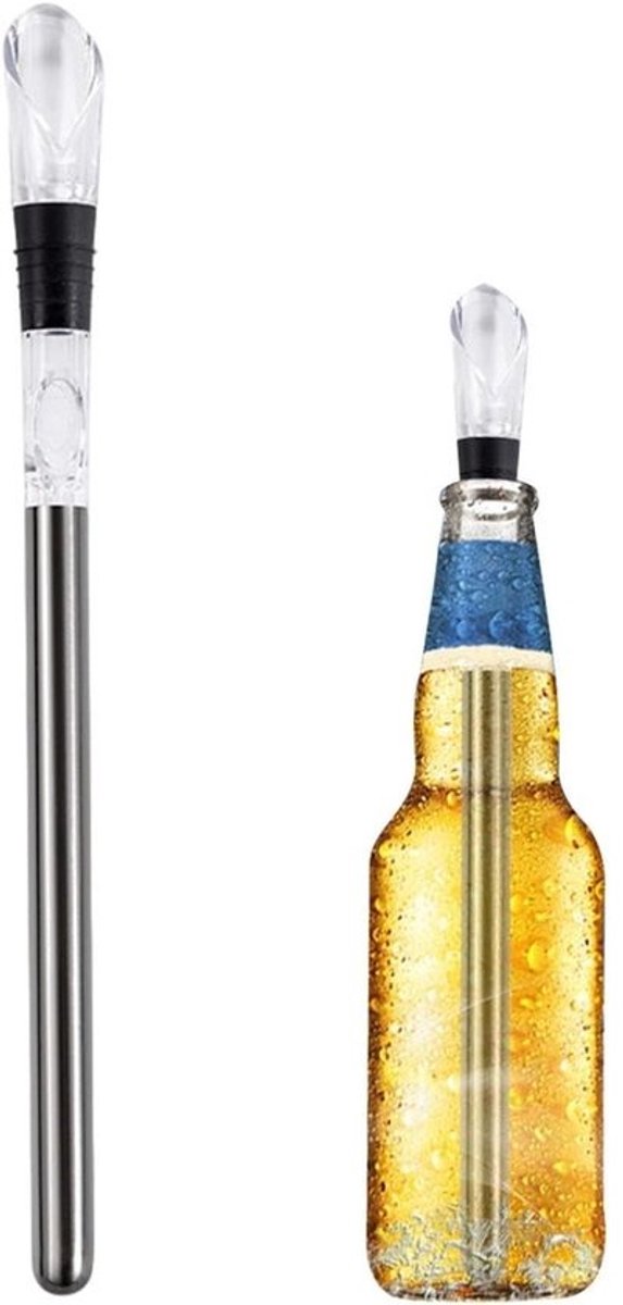 Wijnfles Chiller Stick - Flessenkoeler Stok - Wijn Koelen - Voedselveilig Roestvrij Staal - 32.8 cm - Zilver