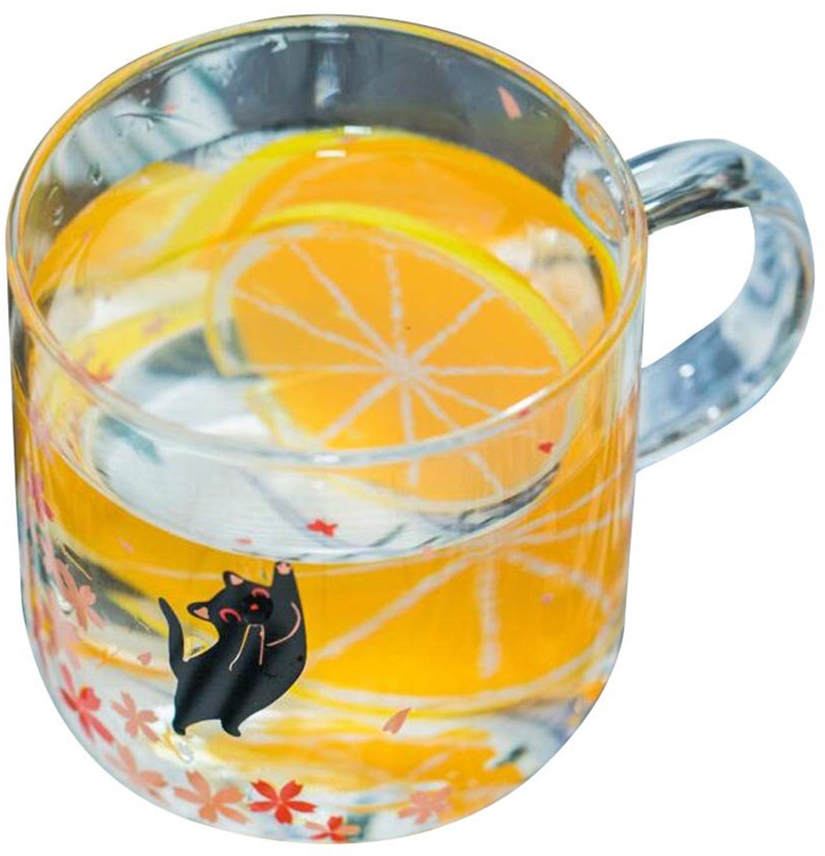 Glazen Koffiemok - Met zwart kattenpatroon - 12,5 oz