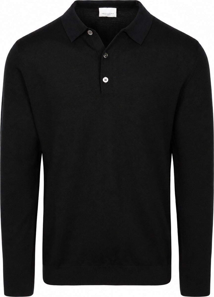 Profuomo Longsleeve Poloshirt Merinowol Zwart - Maat M - Heren - Pullover
