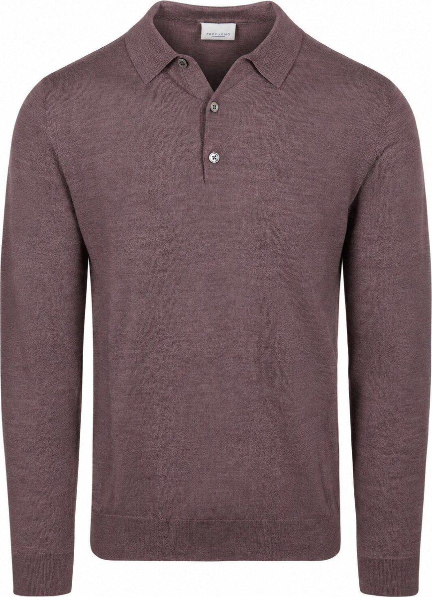 Profuomo Longsleeve Poloshirt Merinowol Aubergine - Maat XL - Heren - Pullover