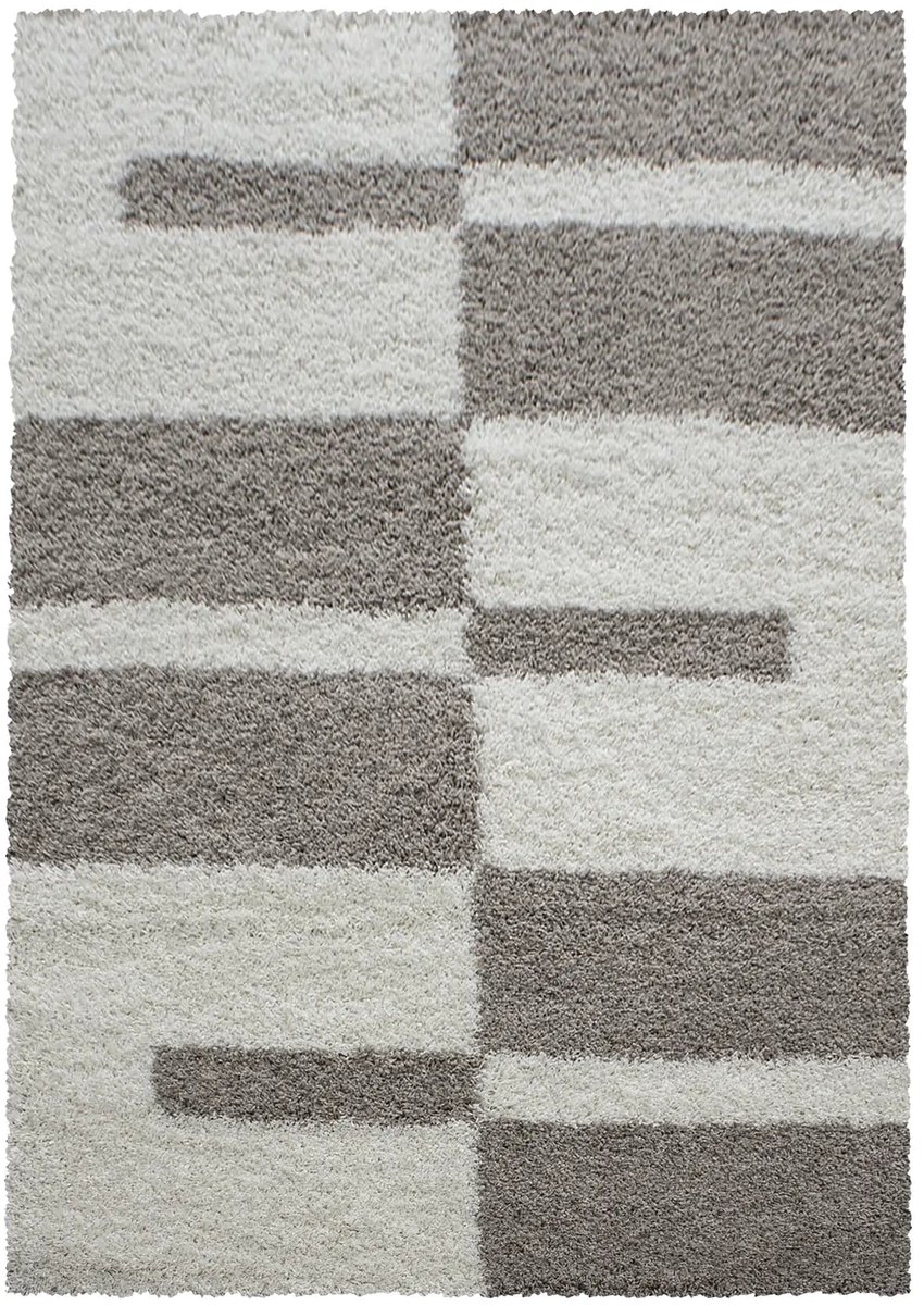 Dutch XXL Hoogpolig Vloerkleed | Tapijt | Shaggy | Gala | Geometrisch | Beige | 80x150 cm