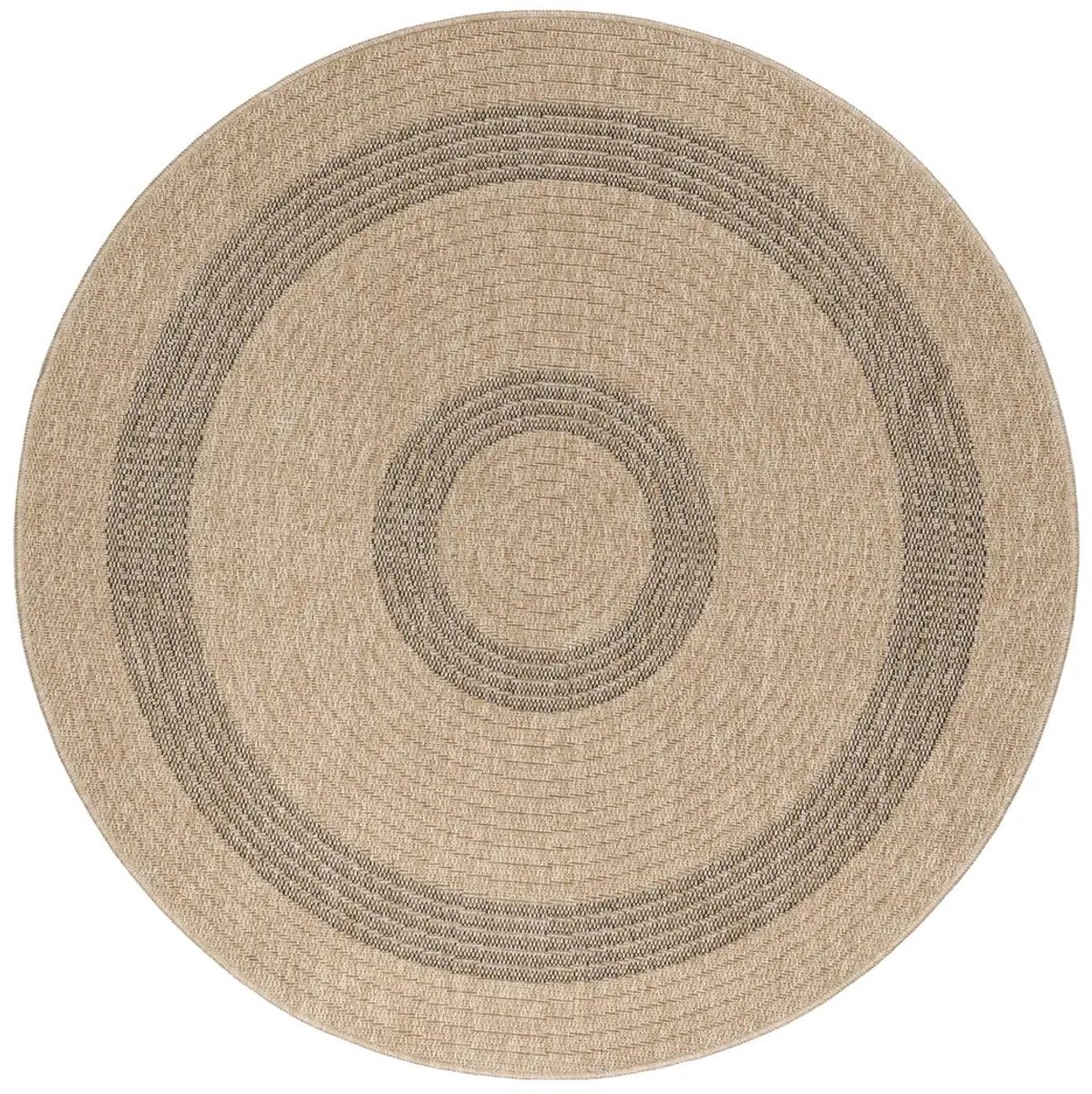 Dutch XXL Rond Buitenkleed | Comilla | Ringen | Zwart | 160x160 cm | Buitentapijt | Tuintapijt