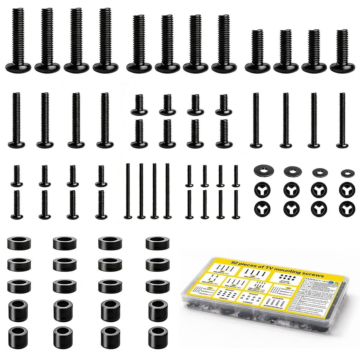 Complete VESA schroeven set met 92 stuks, geschikt voor M4, M5, M6 en M8 TV montage en bevestiging
