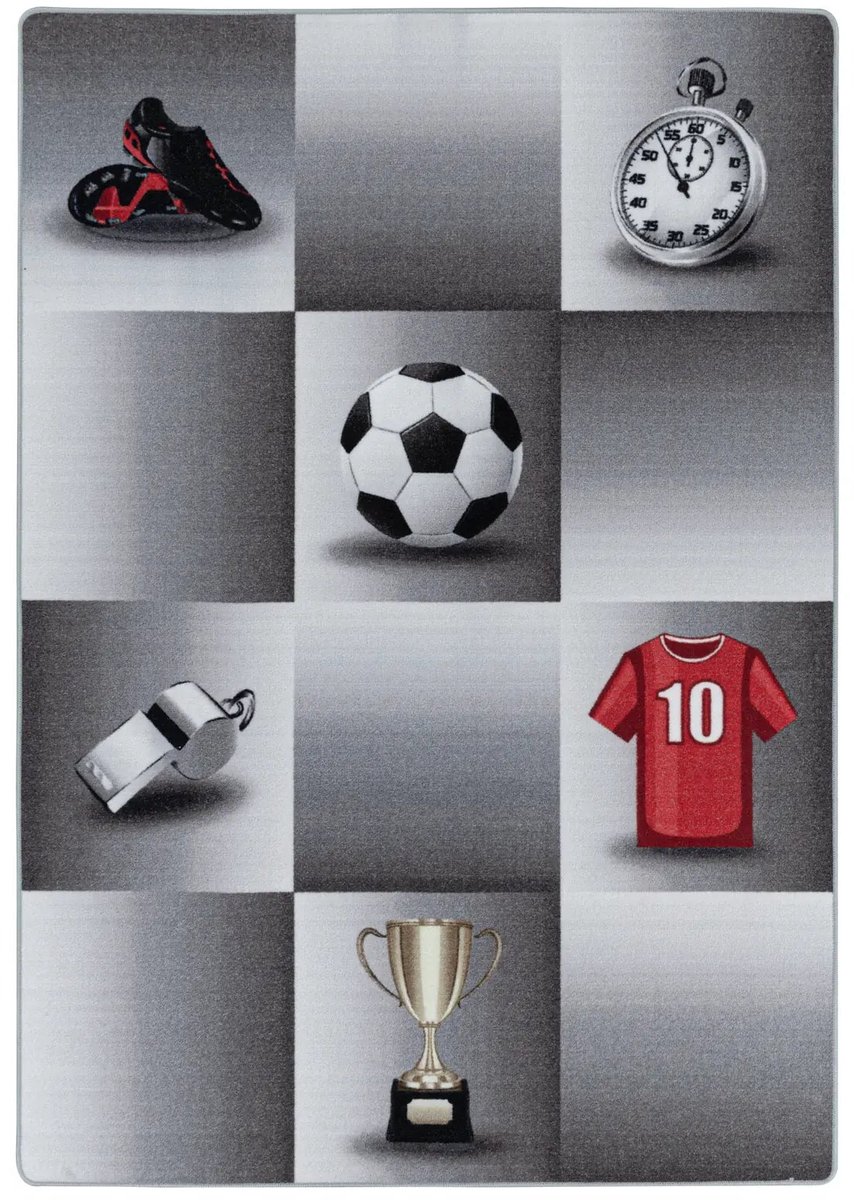Dutch XXL Kindervloerkleed | Tapijt | Play | Voetbal | Grijs | 160x230 cm