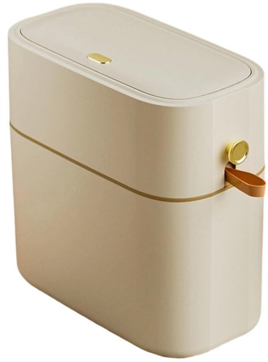 Afvalemmer met deksel - Smalle prullenbak - Hygiënisch afvalbeheer - Stil sluitend deksel - 8 Liter - Geel Beige