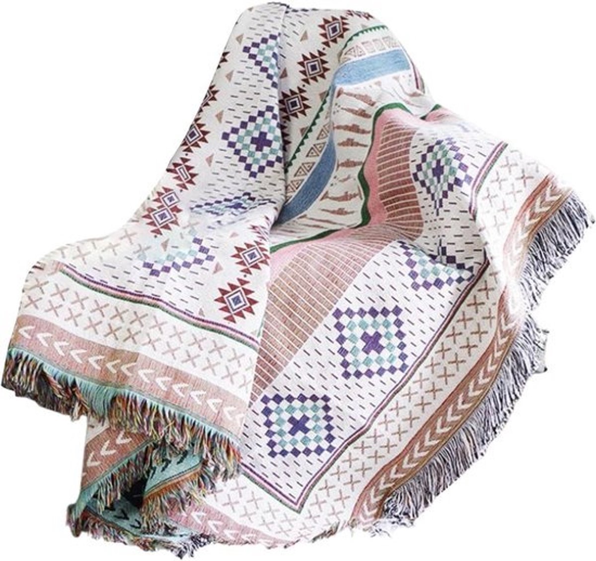Gebreide Bankdeken - Plaid Stoelkleed - Woonkamer Decoratie - Omkeerbaar Ontwerp - 90 x 90 cm - Beige