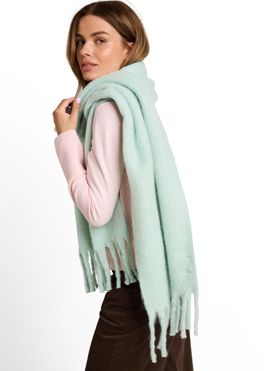 Tom Tailor - Gezellige sjaal met franjes - Maat ONESIZE - dusty light green