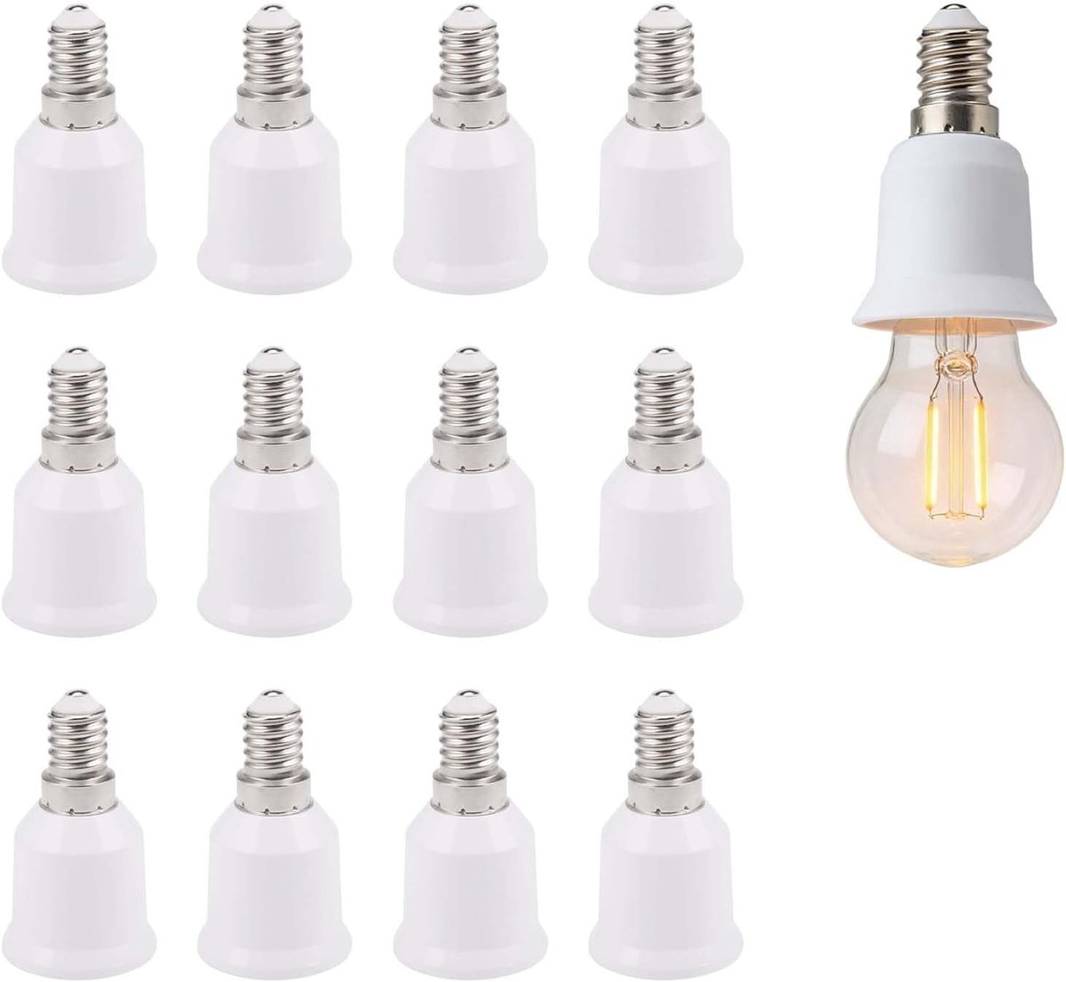 12-delige E14 naar E27 Lampvoet Converter Set voor LED, Gloeilampen en CFL Lampen, E14 naar E27 Adapter voor Verlichting