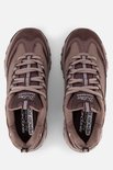 Bovenaanzicht van bruine Skechers D'LITES sneakers met veters, Air-Cooled Memory Foam inlegzolen.
