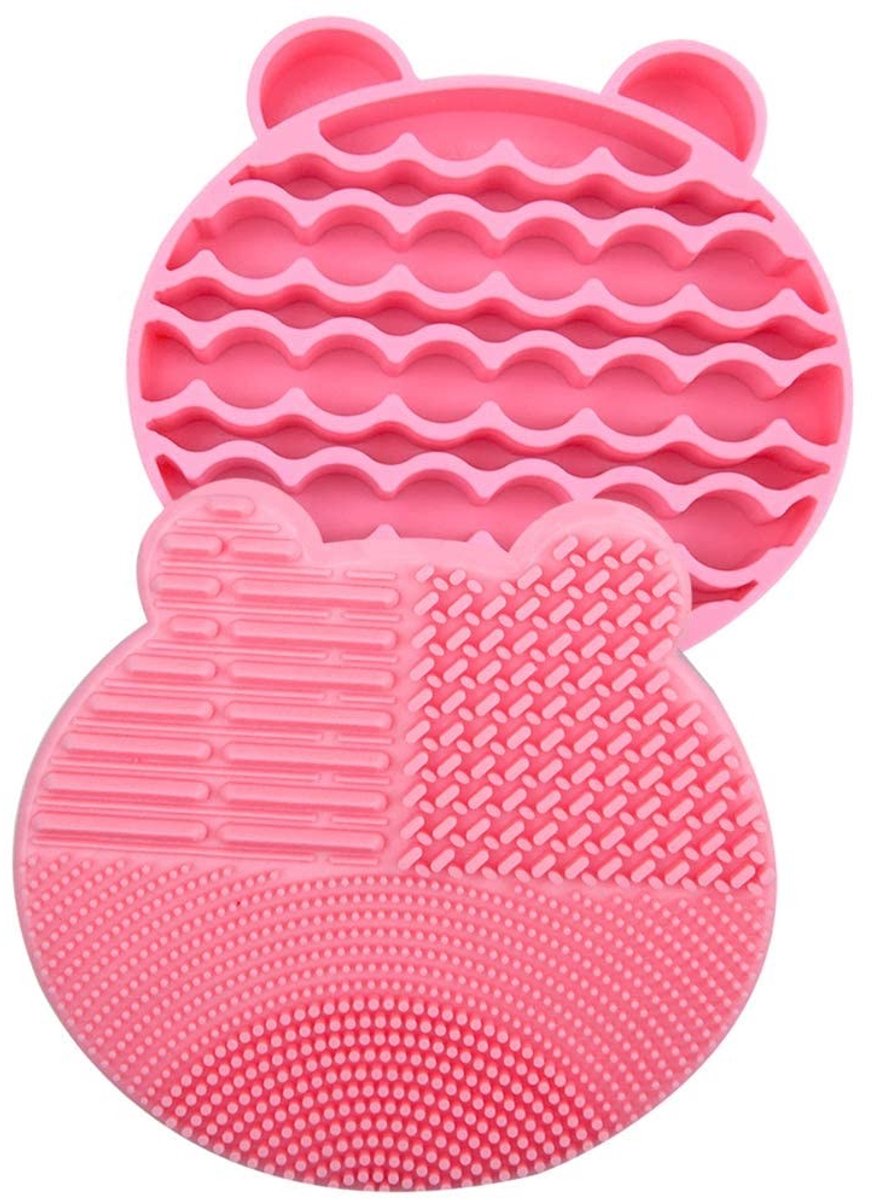 Make-up Borstel Reinigingsmat - 2 in 1 Draagbare Siliconen Roze