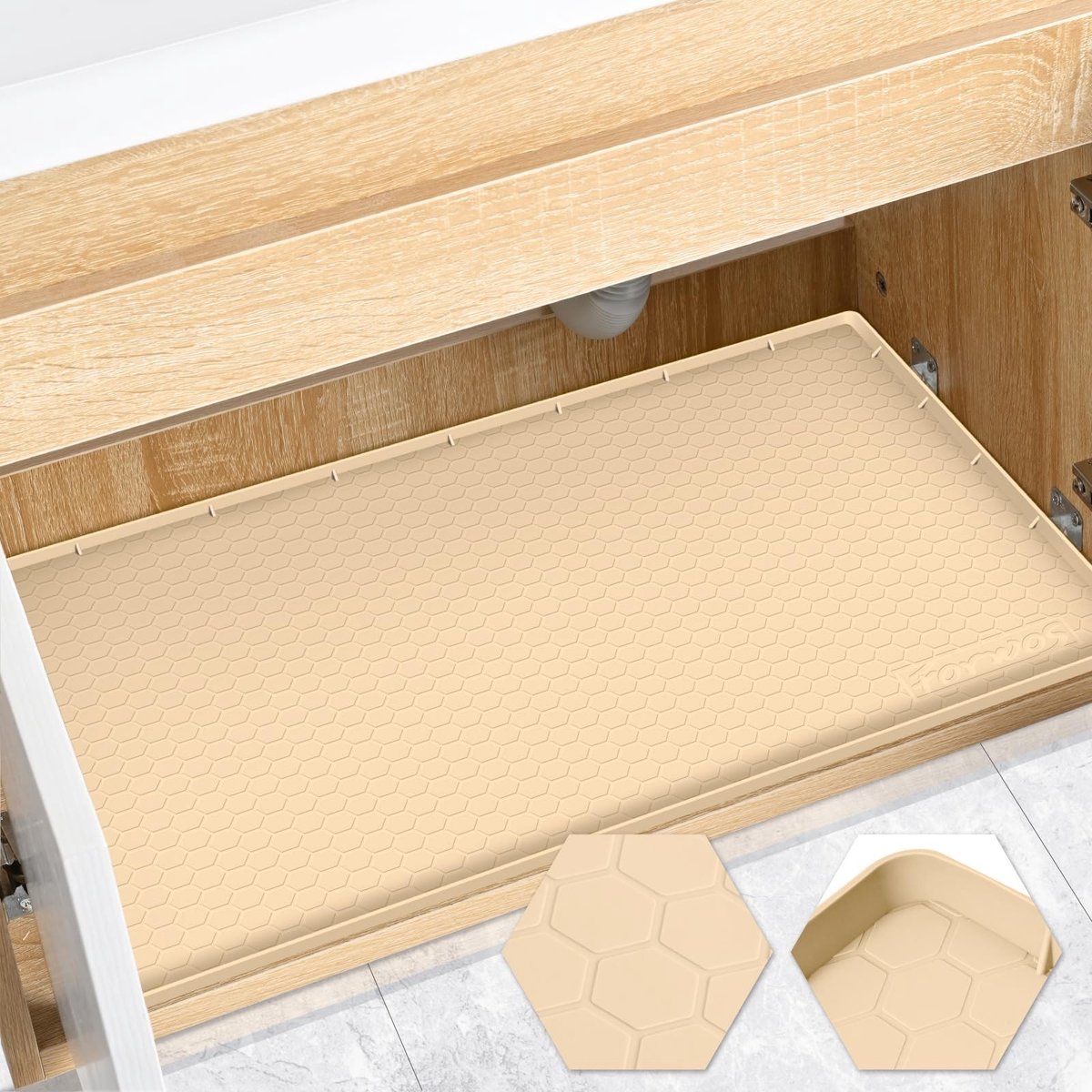 Waterdichte onderkastmat - Silicone bescherming voor keuken en badkamer (beige)