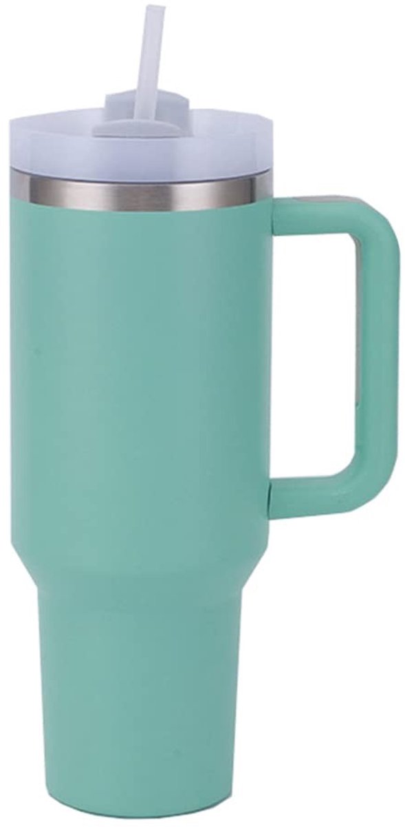 Dubbelwandige Thermobeker - 1200 ml - Met Handvat en Rietje - Groen