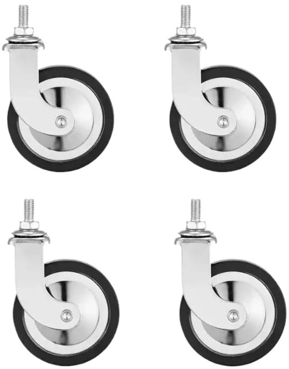 4 Stuks Verchroomde Zwenkwielen - 3 Inch met Schroefdraad
