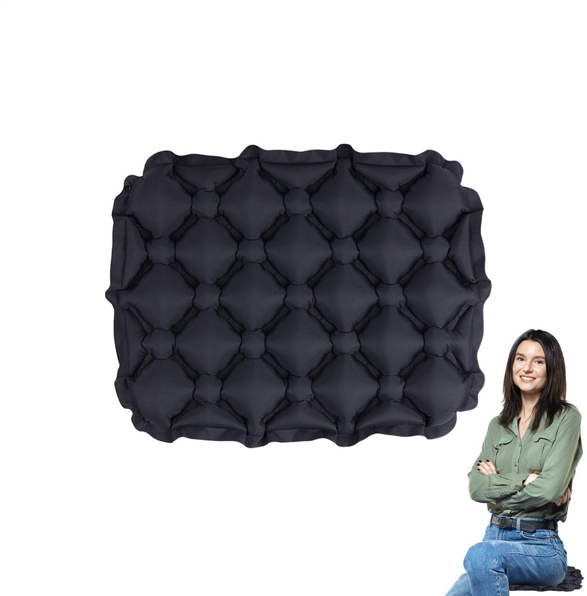 Opblaasbaar Zitkussen - Ergonomische steun voor reizen - Zwart