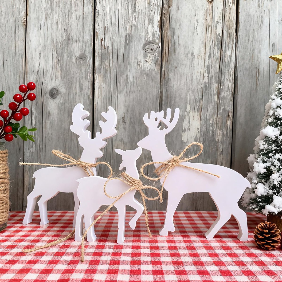 Houten rendier tafelbladdecoratie - 3 stuks