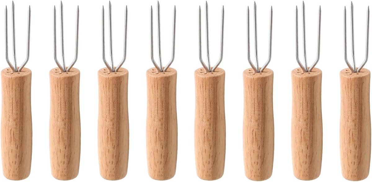 Houten en RVS Aardappelvork, 8 Stuks, Groente Snijgereedschap voor Aardappelen, Maïs en Keukenaccessoires