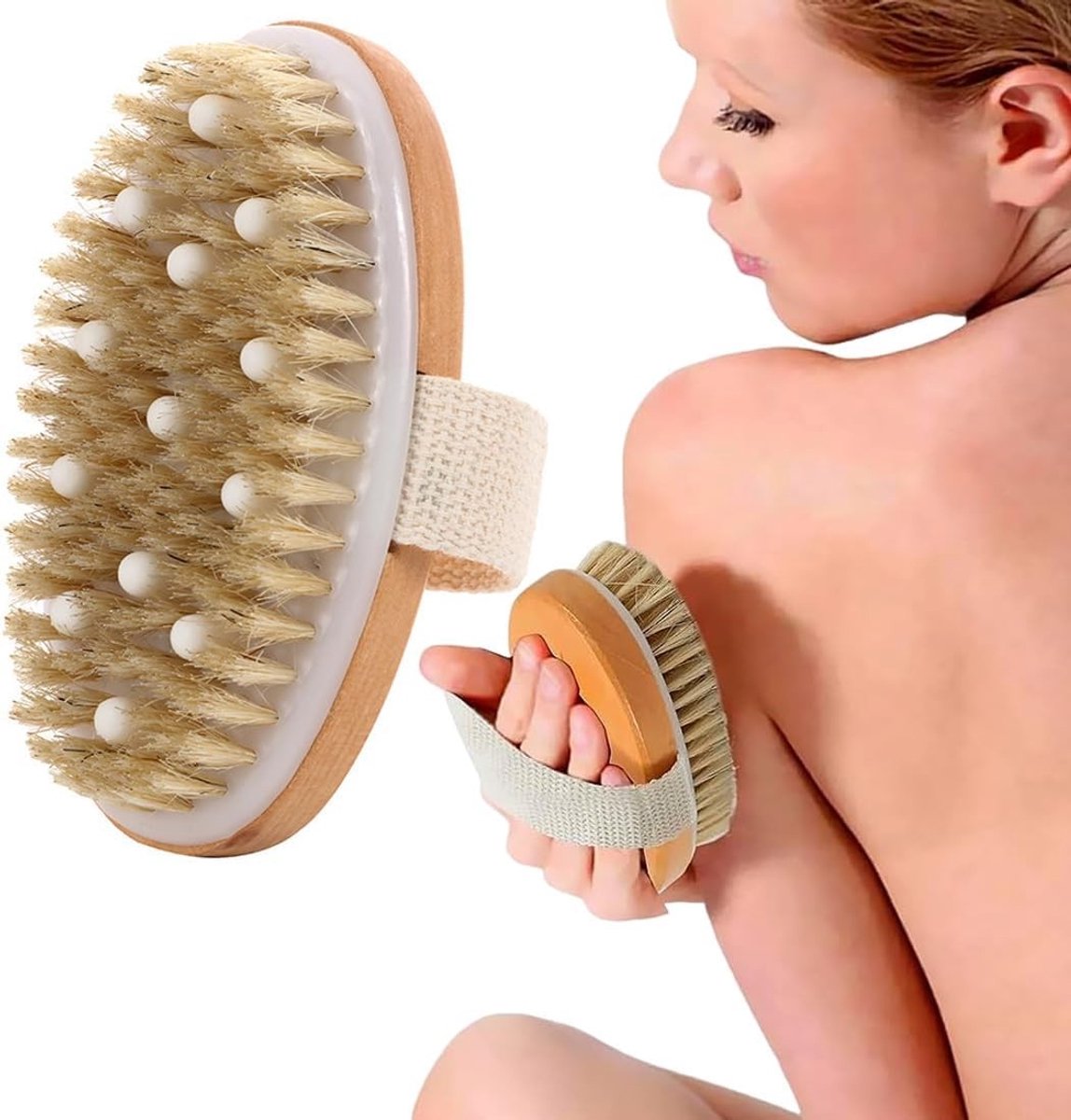 Droogborstel voor lymfedrainage en cellulitisbehandeling met natuurlijke borstelharen en massagefunctie