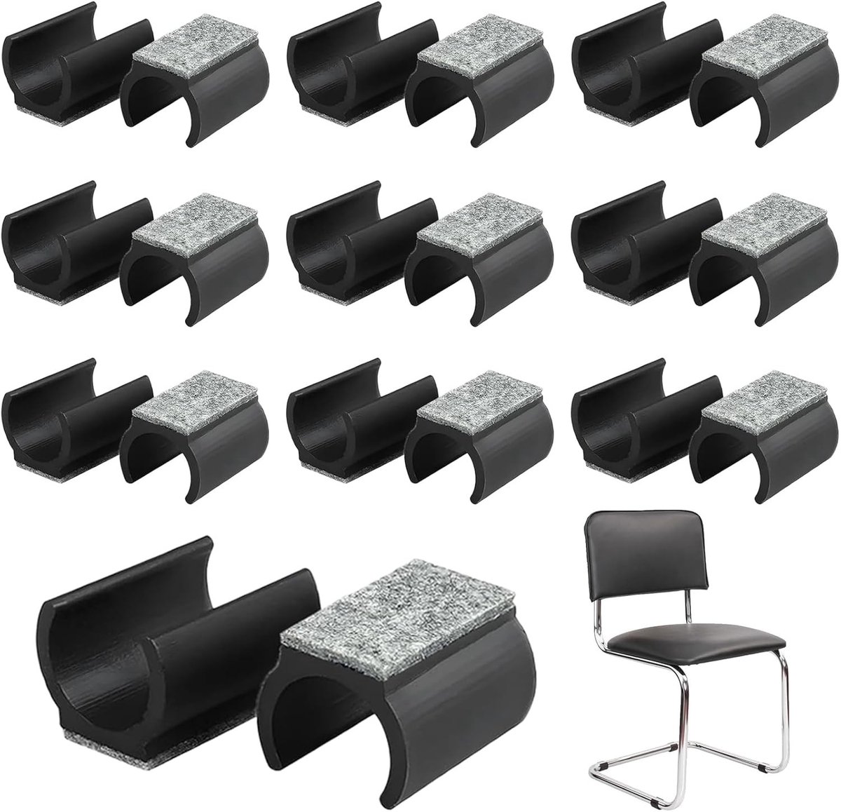 Felt Glides voor Meubels - 25 mm Beschermers voor Stoelen en Rocking Chairs, 20 Stuks, Grijze Klem Glijders voor Vloerbescherming