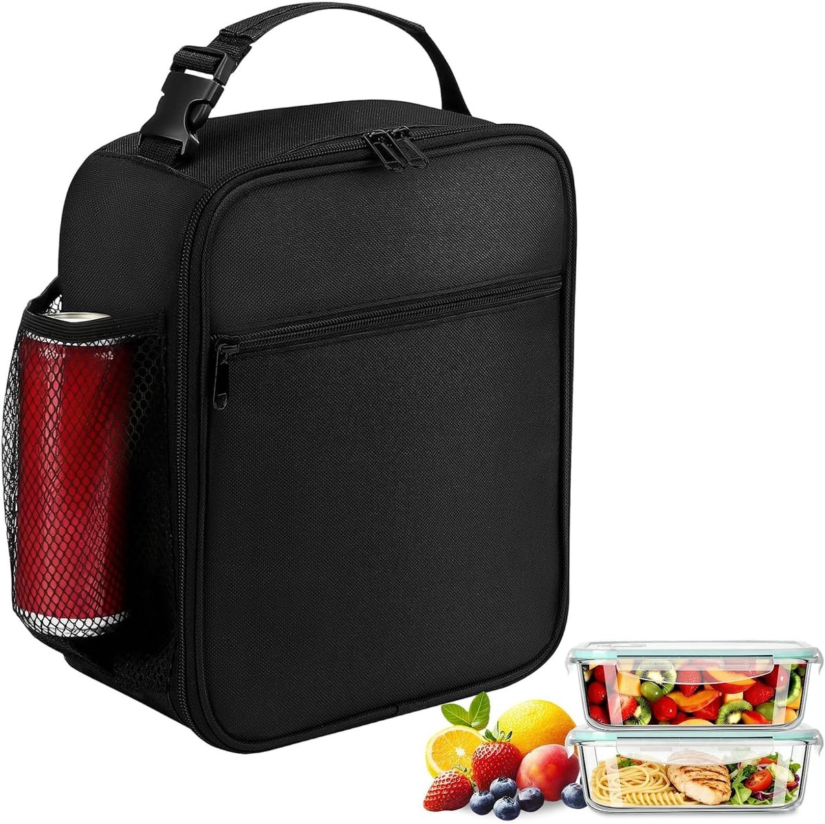 Herbruikbare lunchtas voor heren, ideaal voor kantoor, school, picknick en kamperen, zwart en praktisch