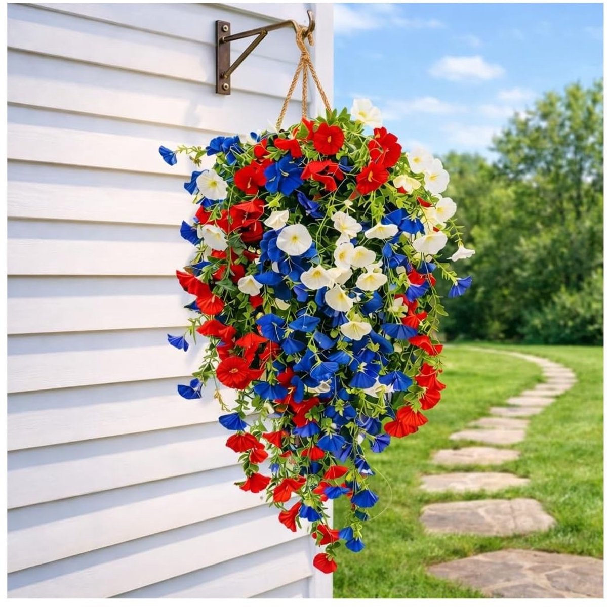 Hangende Bloemenmand - Driekleurige Kunstbloemen - Buiten Decoratie