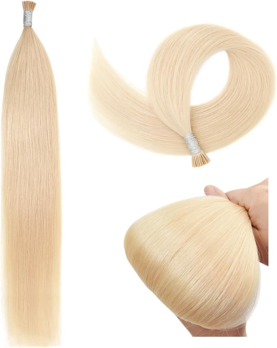 Natuurlijke Haarextensions 40g met Keratine Bondings - 100% Remy Haar, 45cm #60 Platina Blond, Luxe Kapsel Accessoire