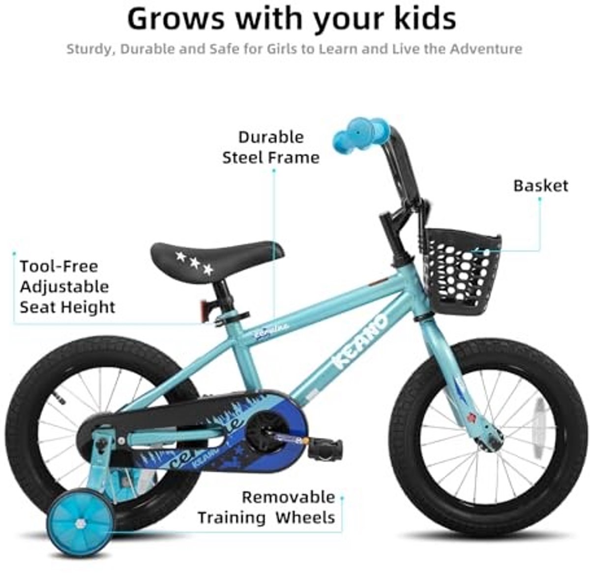Kinderfiets met d en steunwielen 14 16 Inch Blauw