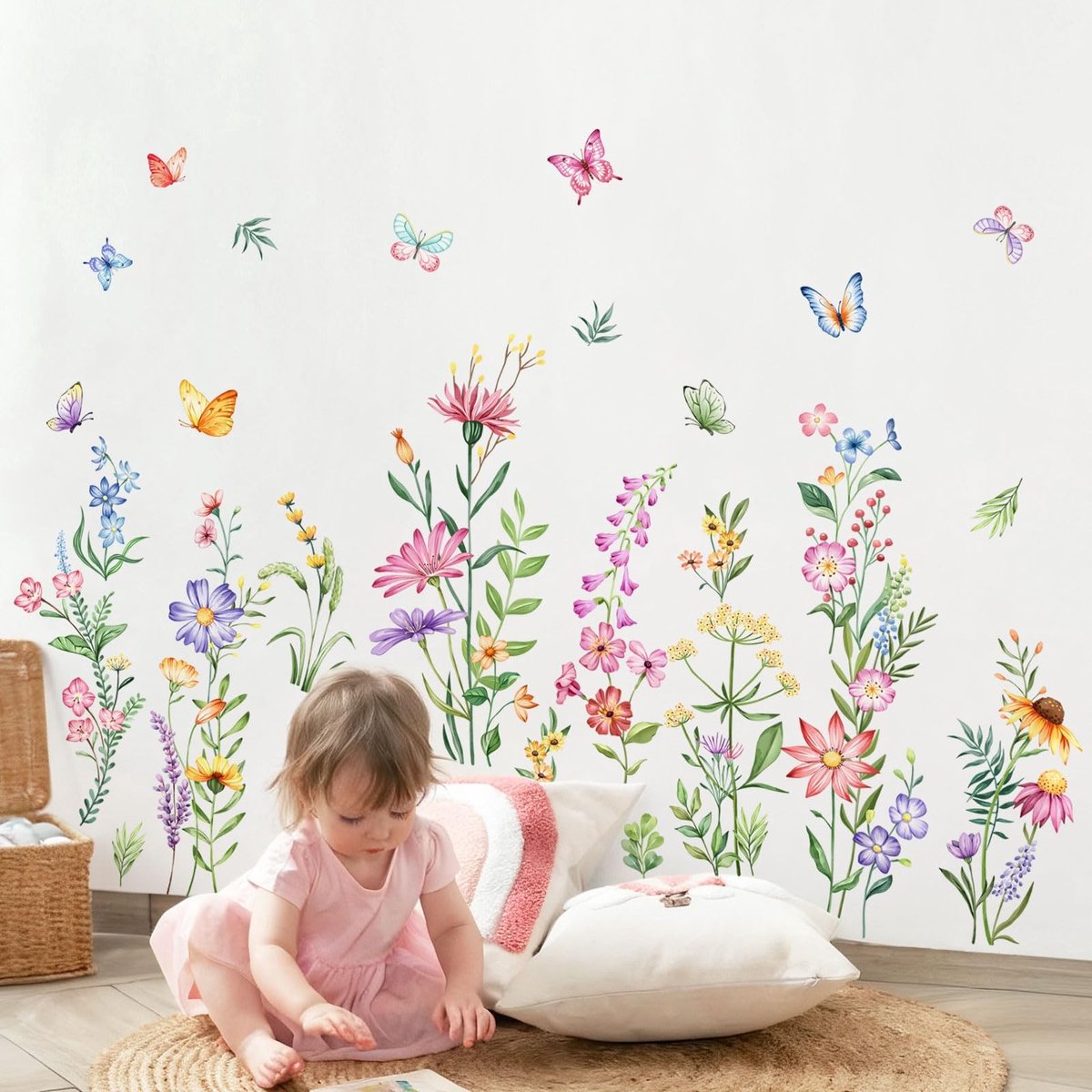 Wandstickers Moderne Bloemen - Wilde Bloemen en Vlinders
