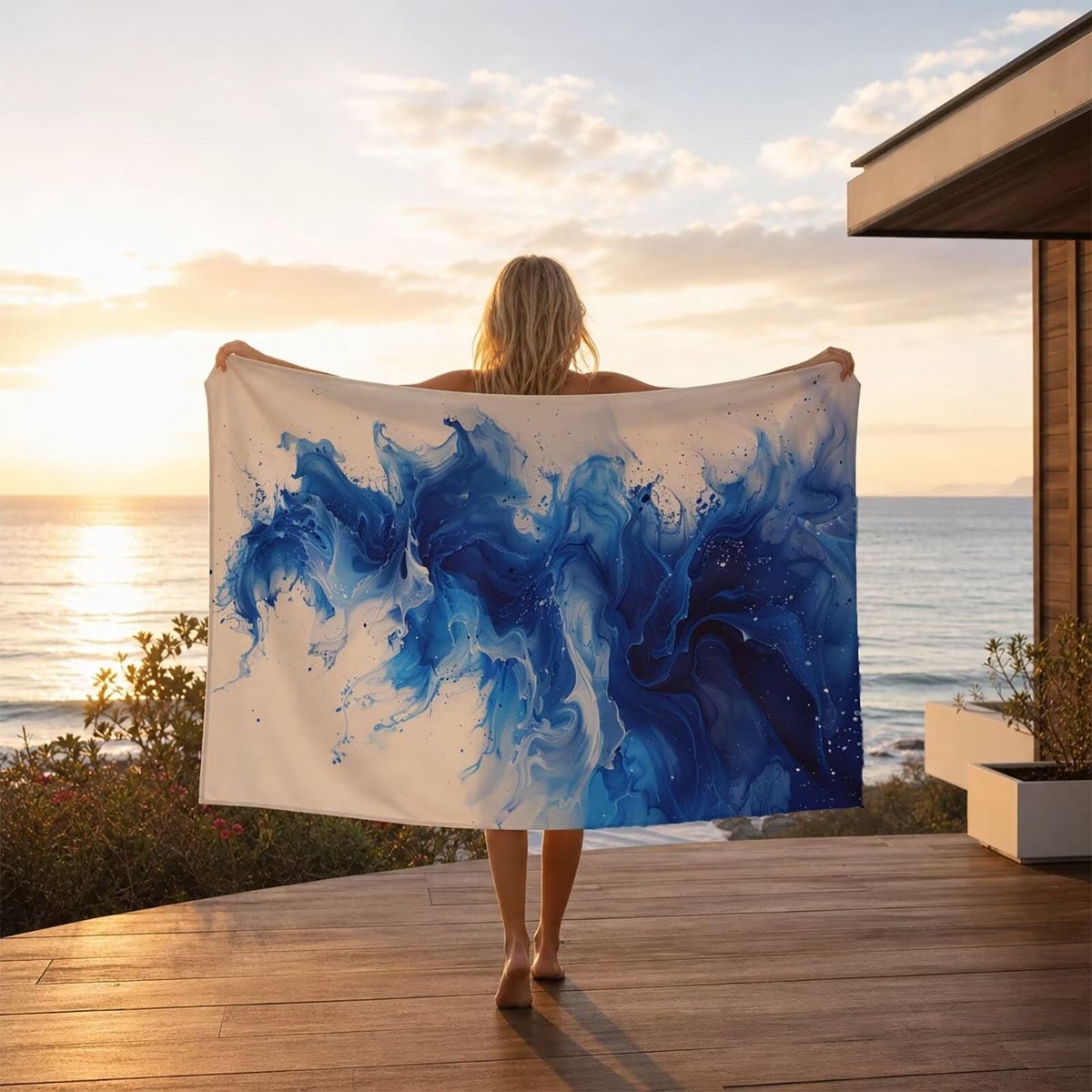Extra Grote Strandhanddoek - Sneldrogend en Zandbestendig - Blauw/Wit - 160 x 88 inch