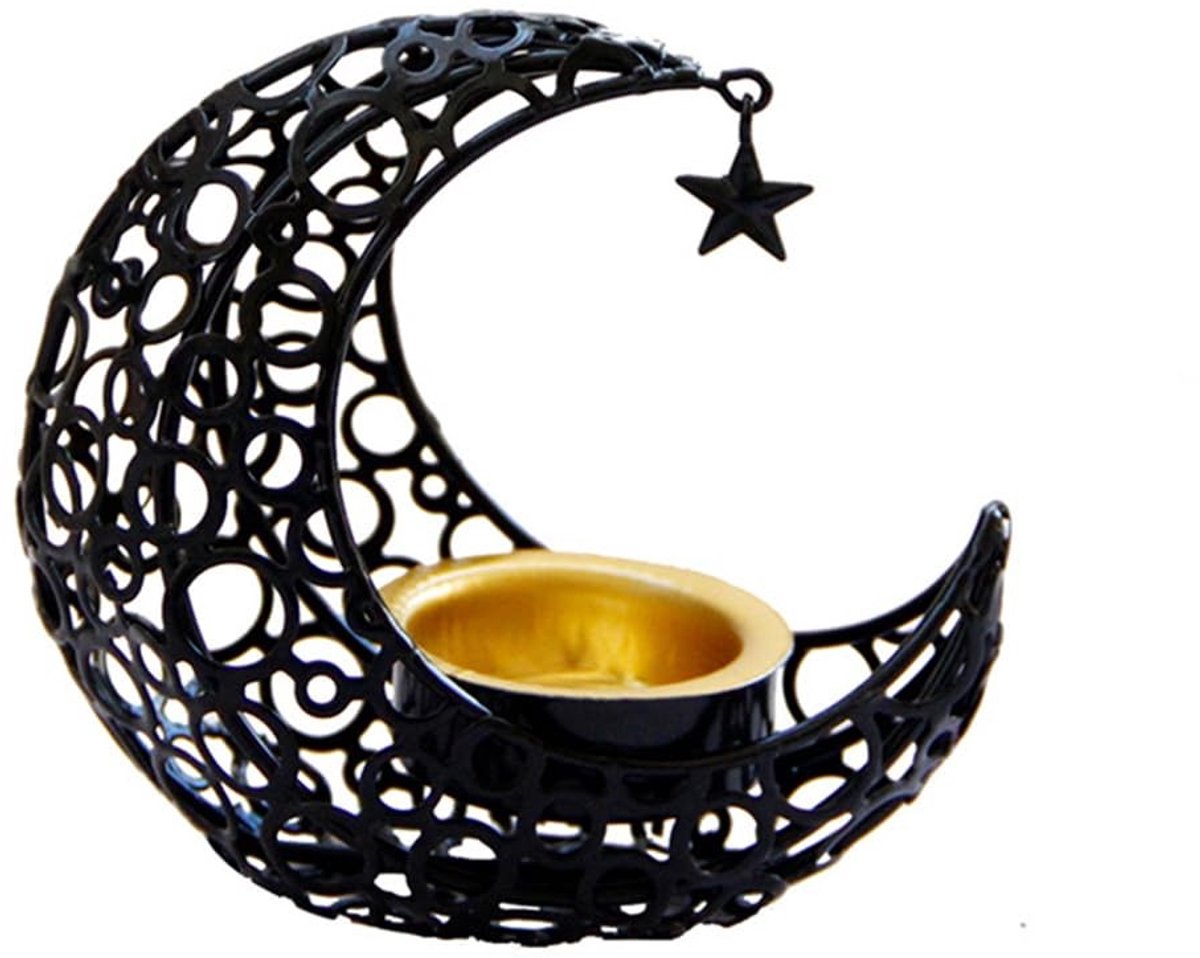 Maanslinger Kaarsenhouder - Zwart/goud metaal voor theelichten