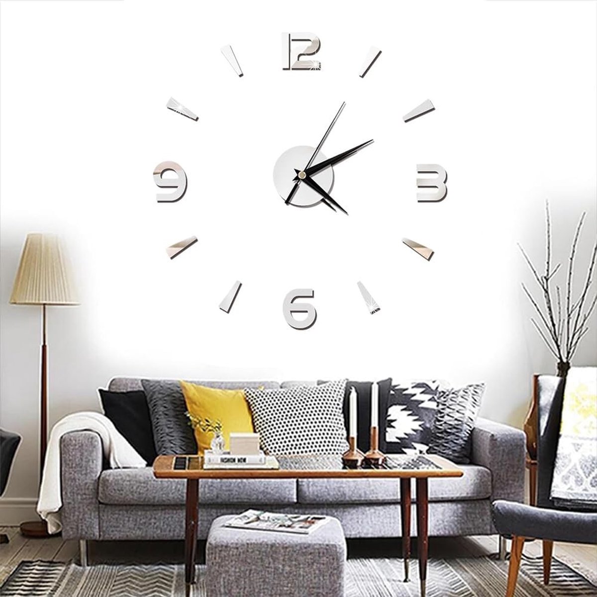 Moderne 3D Wandklok Sticker van Acryl Spiegels, DIY Klok Kit voor Thuis en Kantoor Decoratie, Groot Formaat en Frameloos Design