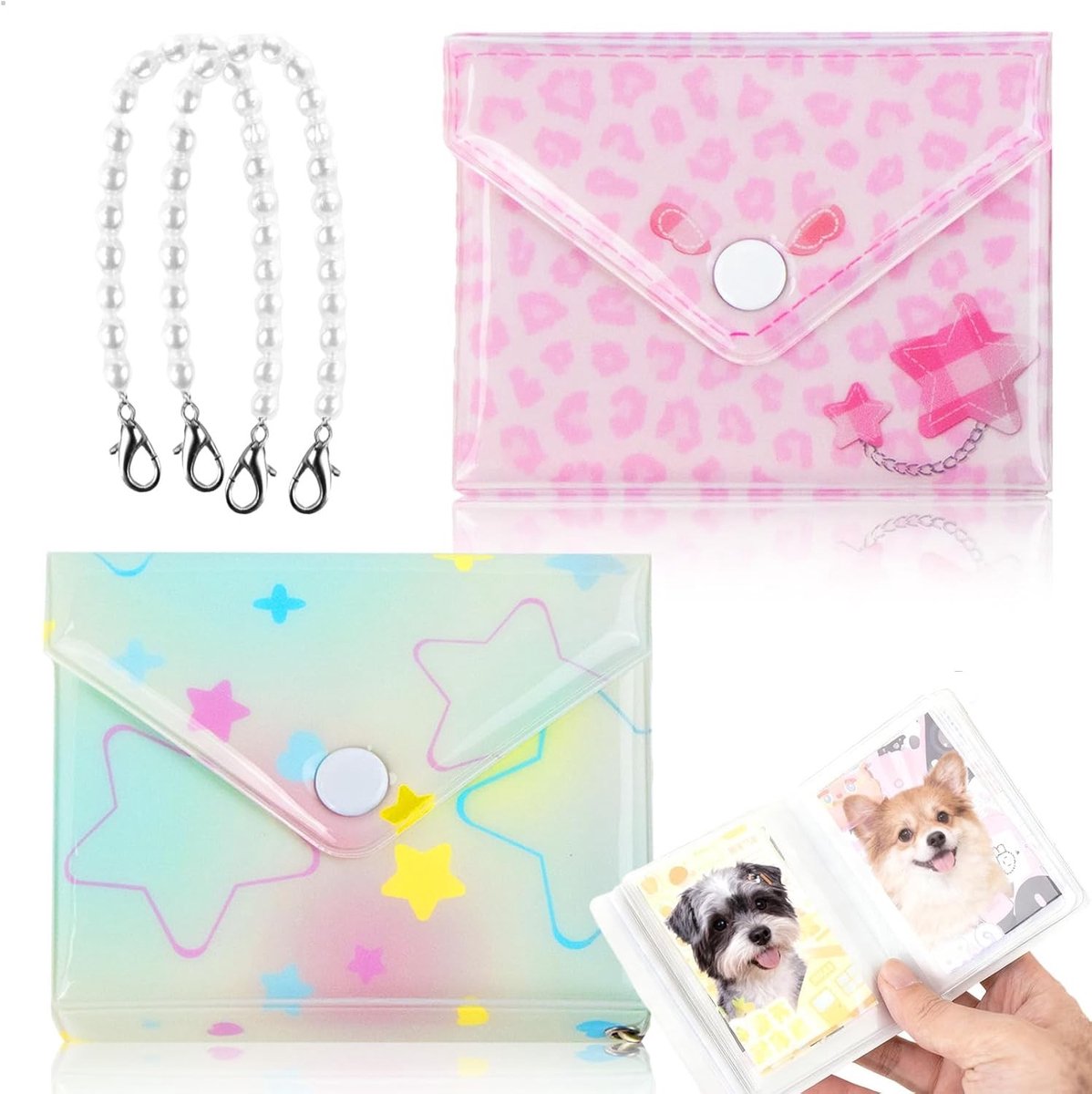 Mini Fotoalbum voor K-Pop Verzamelingen, 3 Inch Foto Kaarten met Parels, Perfect voor Tickets en Notities, Set van 2