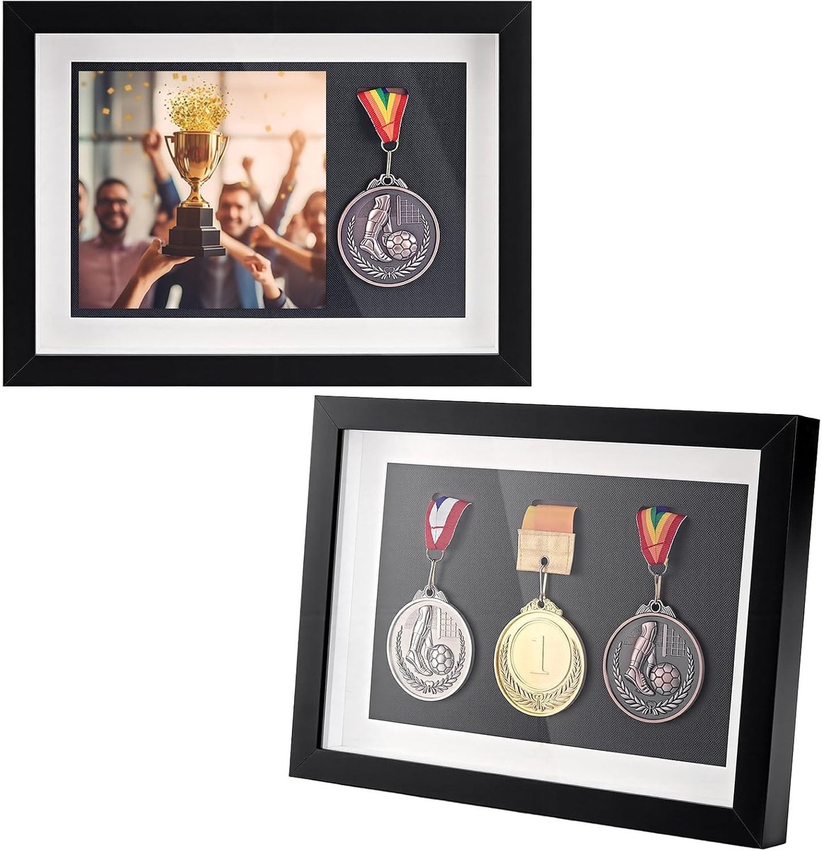 Medailleframe voor 3 medailles, houten presentatiekader, vitrine voor hardlopers en sportprijzen, A4 formaat, zwart design