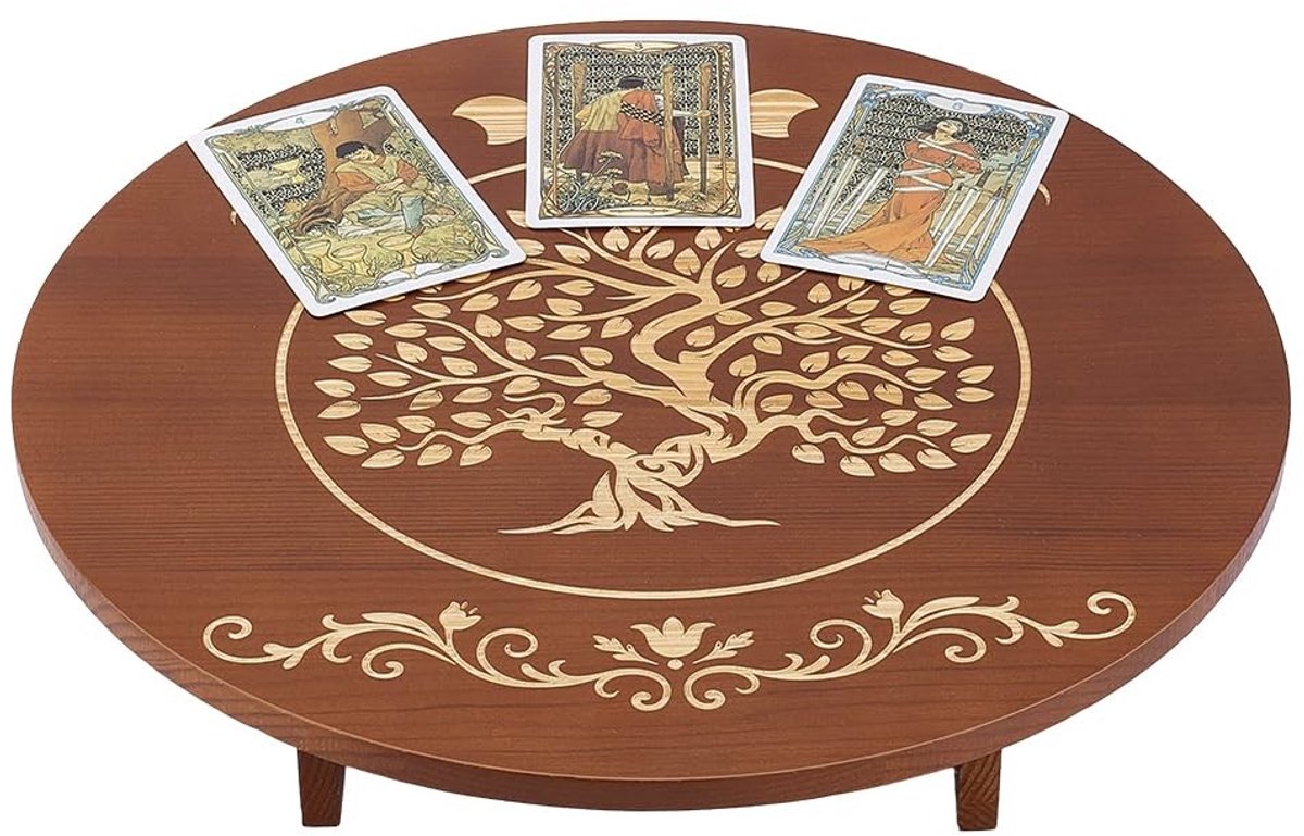 Houten Altar Table - Rond met levensboom gravure - 30 x 7 cm