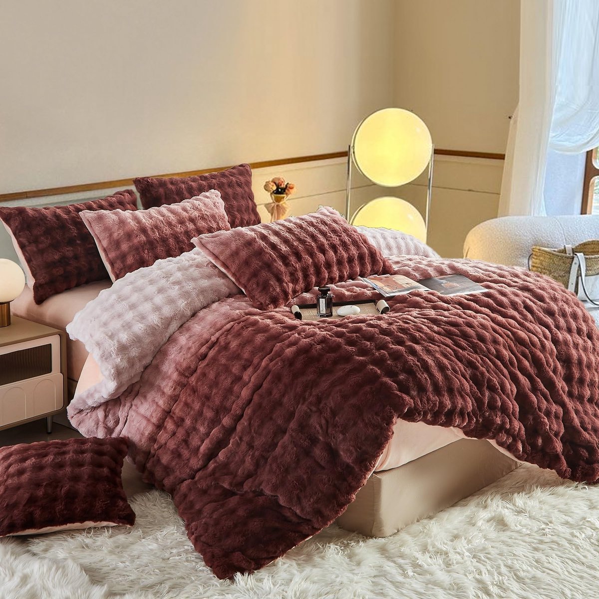 Beddenset van pluche - Roze en bruin gradient