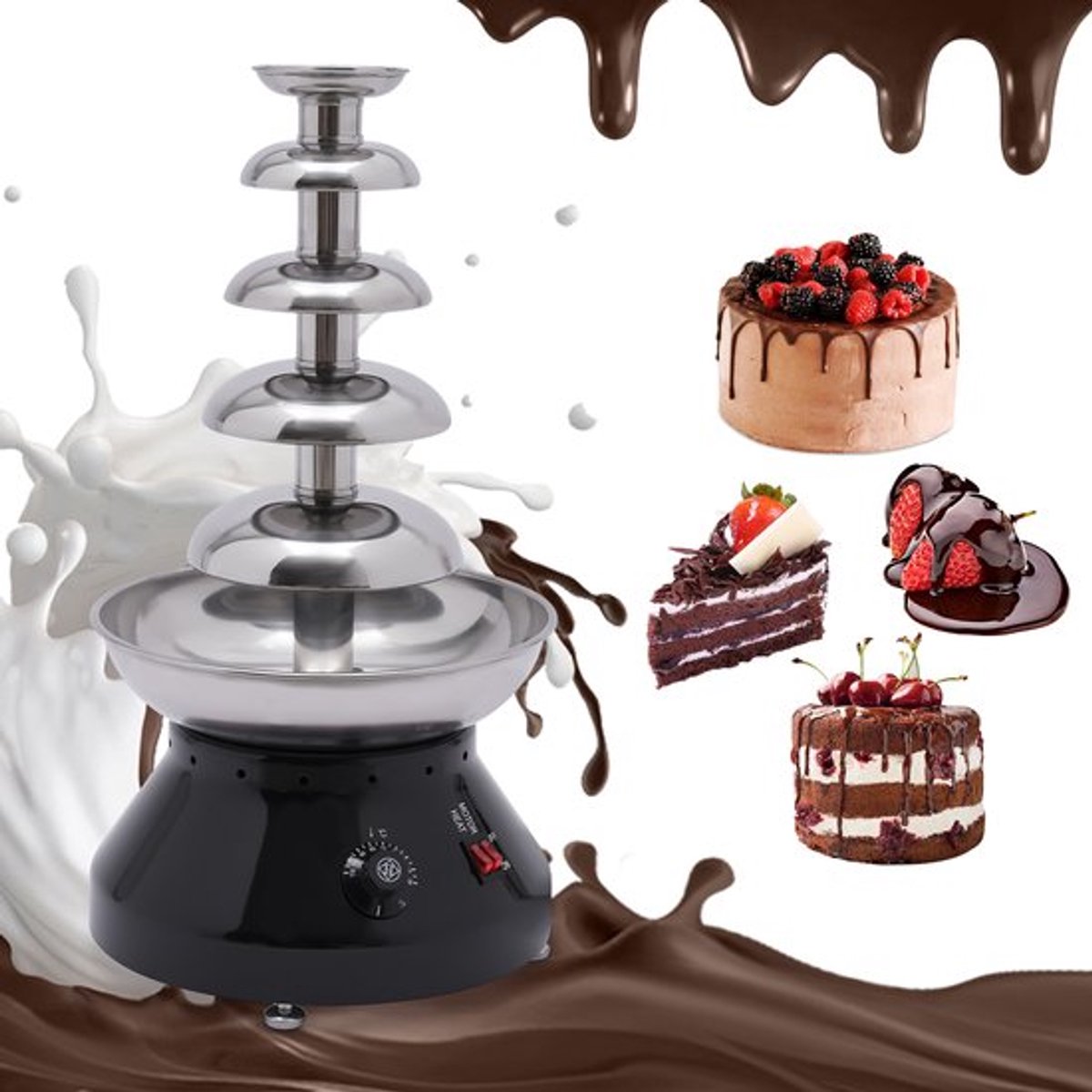 Chocoladefontein - Zwart - 230W - 5-Lagen - 7 lb Capaciteit - RVS - Voor Feesten En Bruiloften