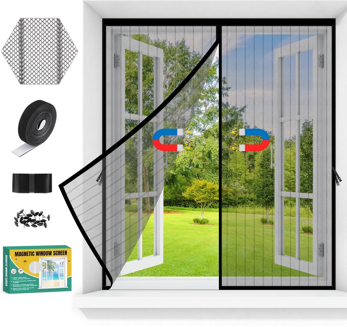 Insectenscherm voor ramen - Magnetische bevestiging - Zwart 100 x 130 cm