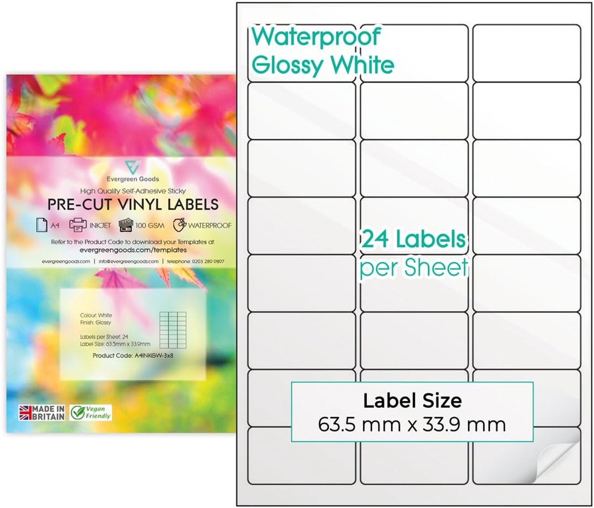 A4 Vinyl Stickeretiketten - Glanzende Witte Waterdichte Etiketten