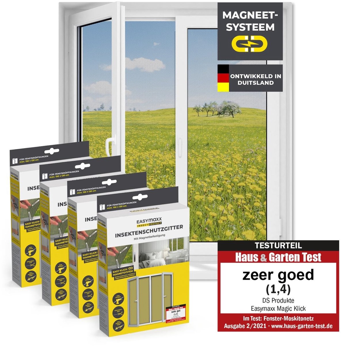 Insectenhor met Magnetische Bevestiging - Muggennet tot 150 x 130 cm - Set van 4
