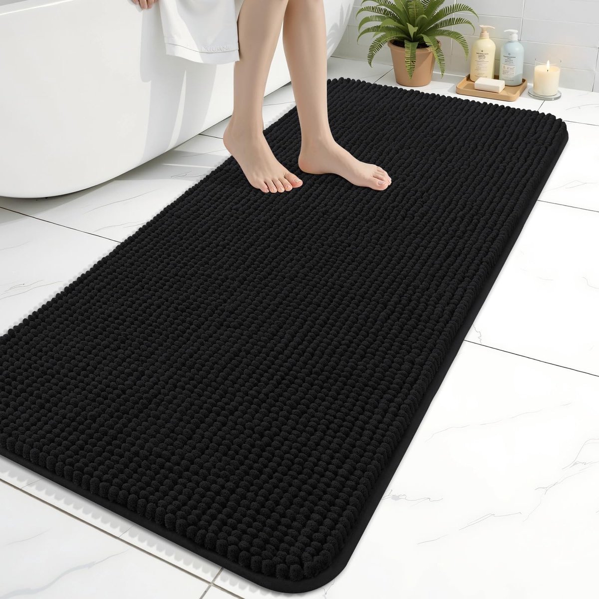 Chenille Badmat - Zacht en Absorberend 61x120 cm - Zwart
