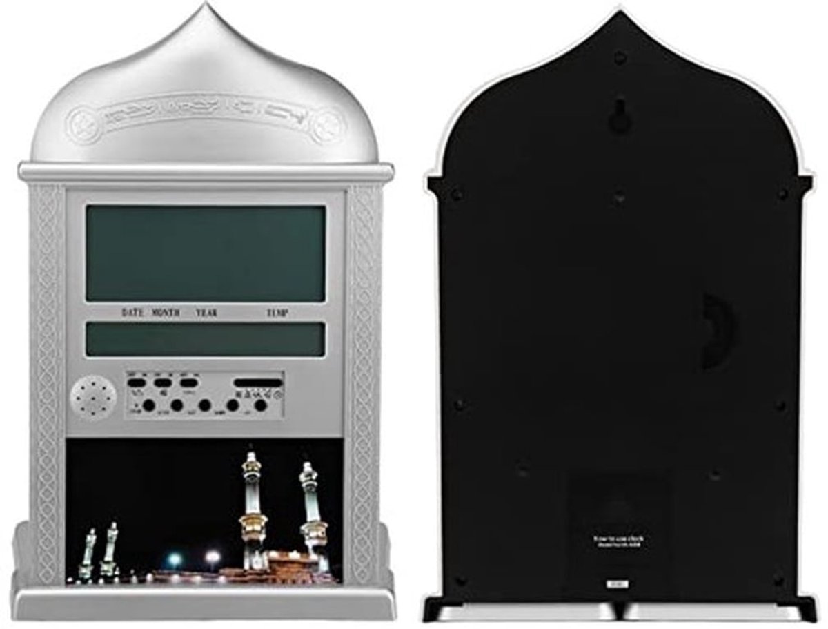 Gebedsklok van kunststof en metaal, islamitische tijd, met wereldtijd, AZAN-herinnering en temperatuurweergave, klok, Azan-muziek, Europees, wandkalenderfunctie